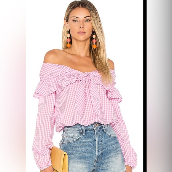 Lovers + Friends Tops - Lovers + Friends Pink Checkered Off-Shoulder Blouse size S